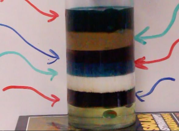 Density column with 7 different liquids