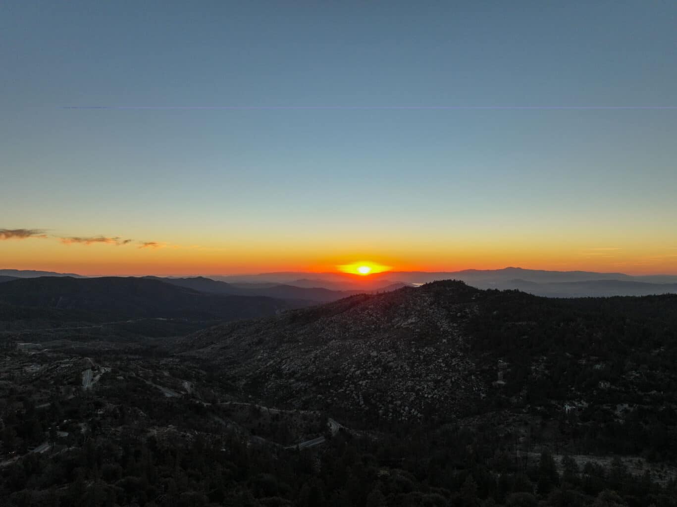 Sunset over mountains.