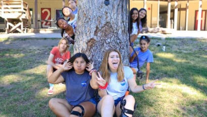 Girls making silly faces.
